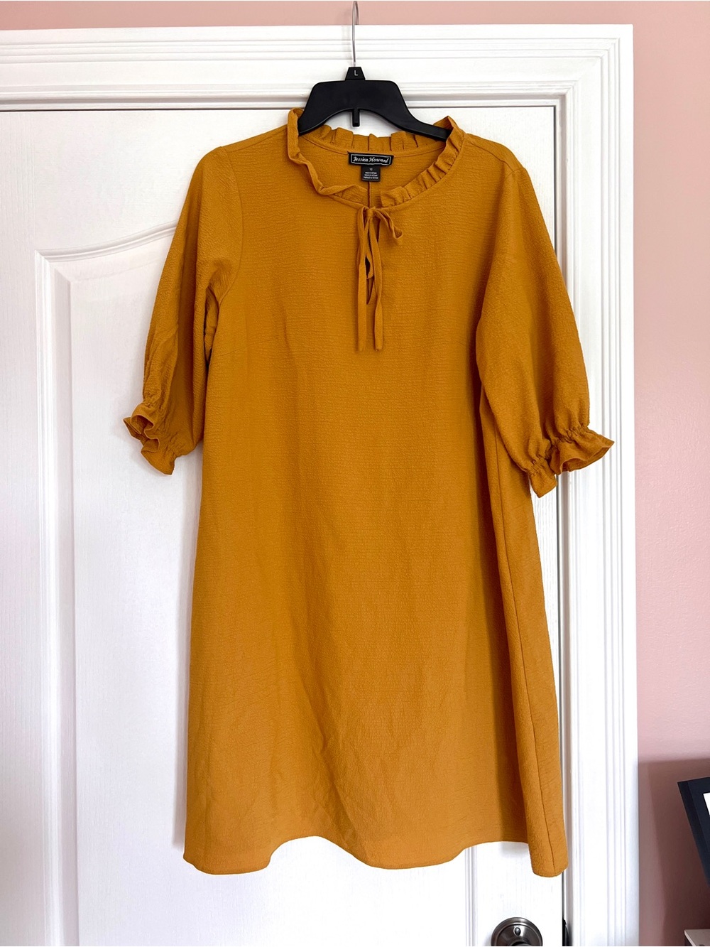 Jessica Howard Mustard Tie-Neck Ruffle Mini Dress